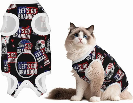 Lets Go Brandon Black and White American Flag Surgical Recovery Suit for Dogs Cats Pet T-Shirt After Surgery Wear Recovery Suit Comfortable Pets Onesies