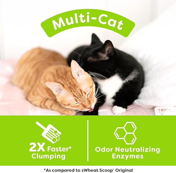 sWheat Scoop Natural Wheat Multi-Cat Litter, Superior Clumping with Odor Neutralizing Enzymes, 28 Pound Bag