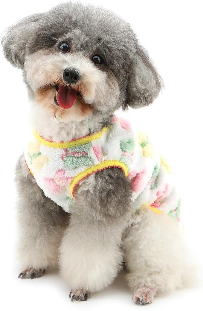 Cute Jacquard Butterflies Pet Fleece Vest for Small Dog Puppy Sleeveless Sweater Back Button Down Yorkie Chihuahua Fall Winter Clothes Cat Clothing,White,XS