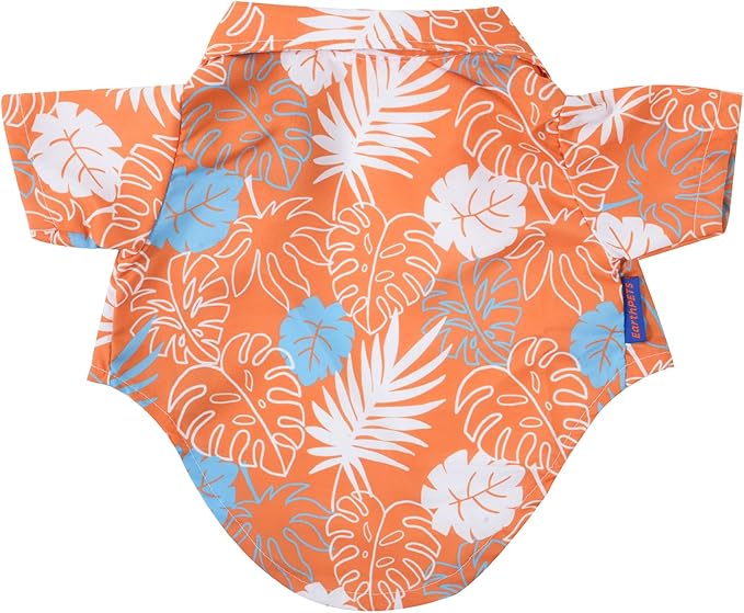 EarthPETS Hawaiian Style Pet Shirt for Dogs and Cats, Made with Super Soft Cotton & Breathable Fabric Pet Shirt Pet Clothes, Orange, S