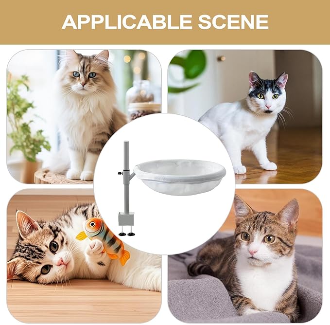 Desk Cat Bed Hammock, 360 Rotating Cat Nest Seat, Space Saving Pet Bed Mounted On Table with Washable Cushion Cover, Modern Cats Furniture for Home Office Setup Desktop Use