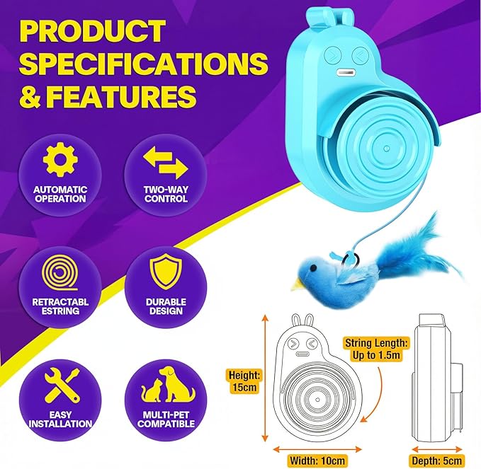 Interactive Cat Toys for Indoor Cats: Automatic Electric Flying Bird Feather & Mouse Wand, Rechargeable Electric Hanging Play Chase Exercise Moving Enrichment Toy for Bored Kittens and Adult Cats