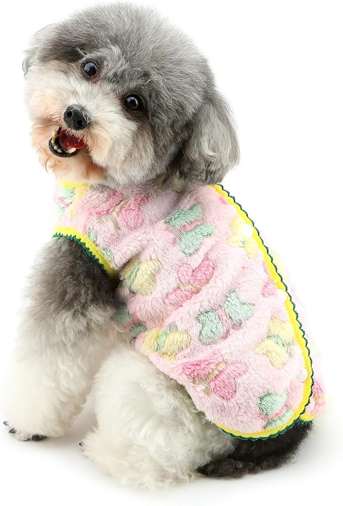 Cute Jacquard Butterflies Pet Fleece Vest for Small Dog Puppy Sleeveless Sweater Back Button Down Yorkie Chihuahua Fall Winter Clothes Cat Clothing,Pink,XL