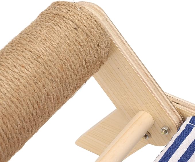 Cat Hammock Bed with Wooden Frame, Anti Shaking Swing Chair for Cats, Premium Sisal and Canvas Raised Sleeping Bed with Scratcher, Minimalist Design Pet Furniture for All Seasons (Beach Sisal Roller