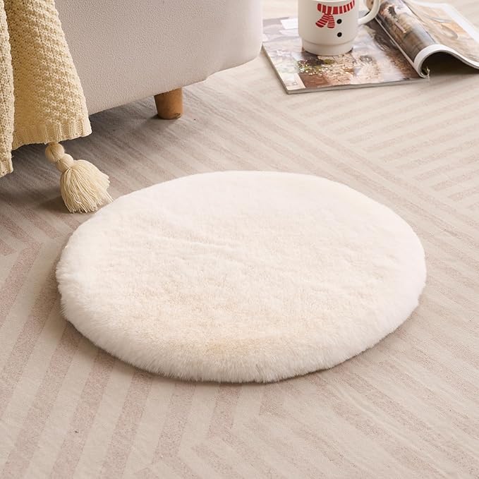 SHENGOCASE Round Faux Rabbit Fur Pet Bed Kneading Cushion, 16 inches, Cat Tree Tower Replacement Pad, 4-Pack (White)
