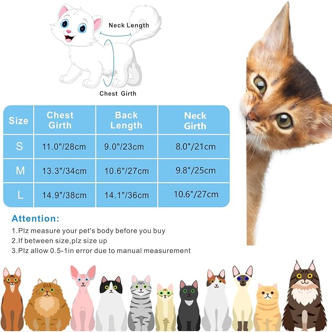 Idepet Cat Surgery Recovery Suit Kitten Onesie for Cats After Surgery Female Breathable Kitty Spay Suit for Abdominal Wound Skin Diseases E-Collar Alternative Wear(Blue,S)