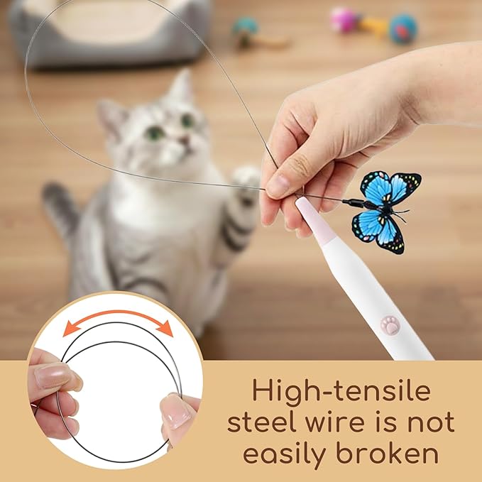 Rechargeable Automatic Cat Toy with Suction Cup, Interactive Cat Toys for Indoor Cats, Butterfly Feather Teaser Wand for Bored Kittens, Self Play Exercise Toy
