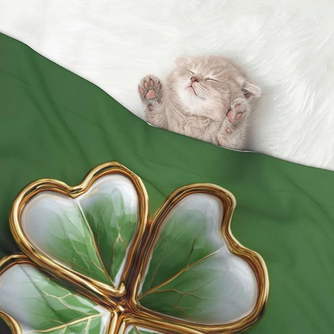 Cat Dog Blanket Cartoon Clover Leaf with Gold Rim Ultra Soft Warming Mat for Indoor Pet Beds Furniture 27.6 X 19.7inch