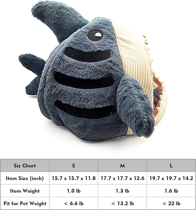 Tipmant Indoor Pet House Bed Cottage Mat for Cat Small Dog Puppy Teddy Cute Shark Shape Warm Soft (Medium, Pet Weight < 13.2 lb)