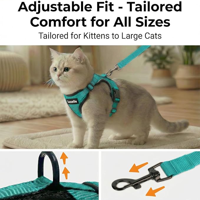Luxelle 2 Pack Escape-Proof Cat Harness and Leash Set for Walking – Adjustable No Pull Soft Vest with Easy-Wear Buckle, Reflective Straps, Breathable Mesh – Outdoor Travel Harness for Cats & Kittens