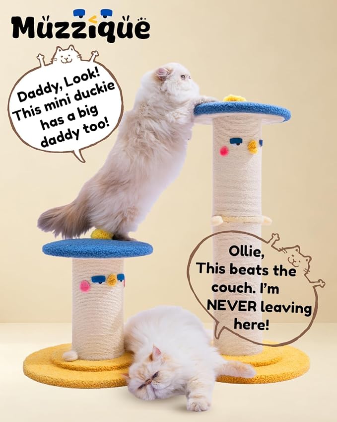 Cute Cat Scratching Post, 31 inch Very Tall Thicker Scratch Post w/Perch Bed, Full Strectch for Indoor Cats, Adult/Kitten/Kitty Sisal Rope Scratcher, Large Play Toy Stand, Adjustable Height Furniture
