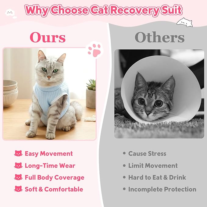 Coppthinktu Cat Recovery Suit for Female Cats After Spay, Breathable Cat Onesie Kitten Onesie Bodysuit, Cat Surgery Recovery Suit for Abdominal Wounds Anti Licking E-Collar Alternative