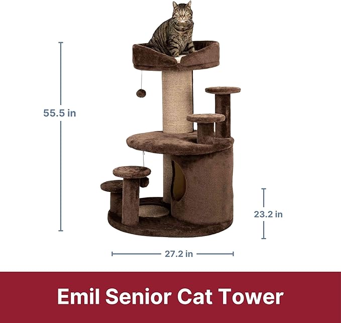 TRIXIE Emil Senior Cat Tree with Scratching Posts, Condo, Top Platform with Bed, Cat Toys