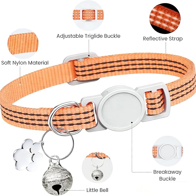 3 Pack Reflective Breakaway Collars with Bell and Paw Charm, Adjustable Safety Collars for Small Cats, Kittens, and Tiny Puppies - Night Visibility for Evening Outings