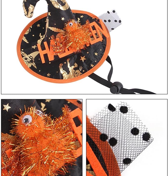 Halloween Adjustable Witch Pet Hat for Cats Dogs Pumpkin Pattern Pet Hat for Small and Medium Cats Dogs Halloween Funny Head Accessories