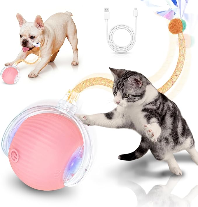 Interactive Cat Toys for Indoor Cats Smart Automatic Ball Rolling for Bored Kitten Pet Upgraded Speedy Moving Chase Dogs Toy Mothers Day Gifts Pink Dragonfly