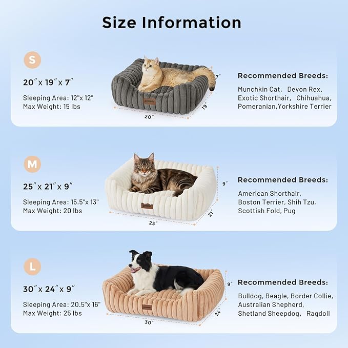 ZOMISIA Large Cat Beds - Orthopedic Dog Bed for Medium Dogs, Rectangle Pet Bed with Fluffy Removable Washable Cover, 25x21x9inches, Grey