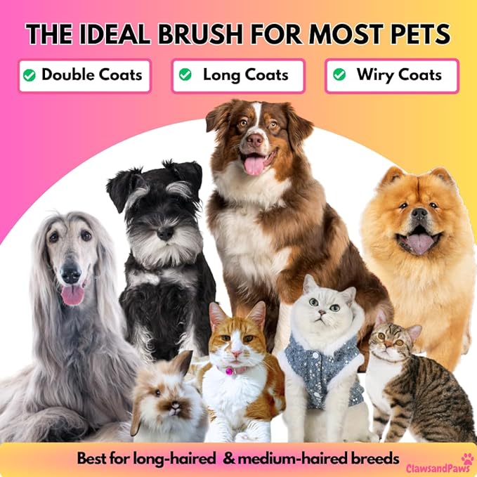ClawsandPaws Professional Pet Grooming Brush, Shedding & Dematting Brush for Short/Medium/Long Haired Cats/Dogs, Undercoat Rake, Deshedding Tool, Dog Brush, Dematting Comb, Pink