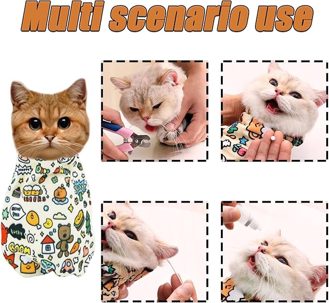 27.6" Cat Grooming Wrap, Self-Adherent Cat Restraint Bag, Cats Swaddle Wrap Cats Burrito Wraps for Nail Trimming & Ear Cleaning(27.6 Inch, Under 13lbs)