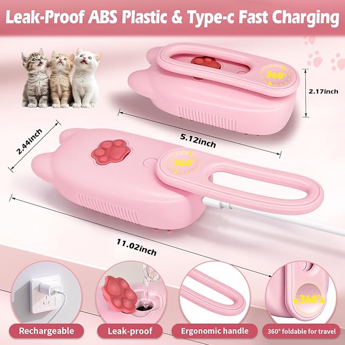 Pet Steam Brush for Dogs and Cats, Spritz Defur Comb 3 in 1 Pet Rechargeable Steam Brush Tool for Long and Short Haired Cats and Dogs, Anti-Static, Shedding, Detangling, Massage & Combing (pink)