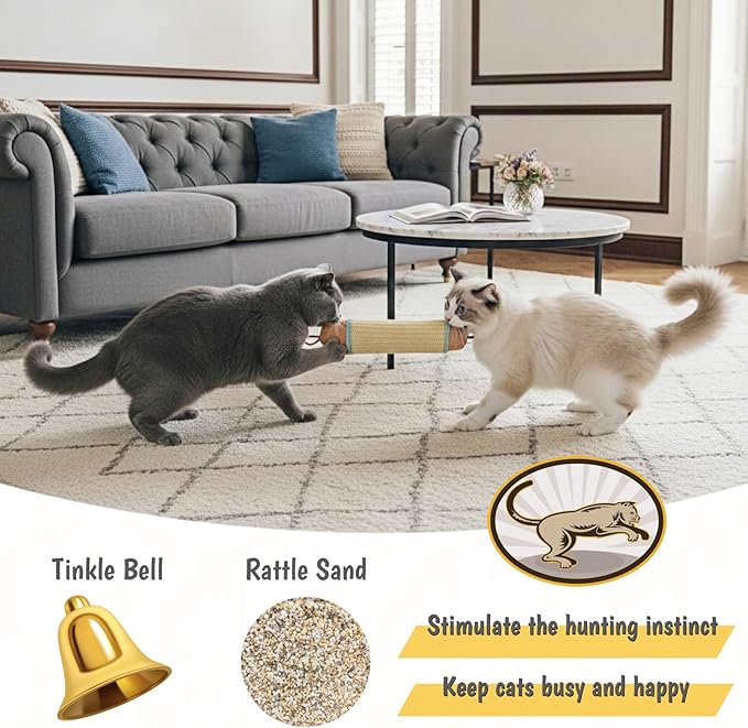 Interactive Cat Kicker Toy, 10 Inch Long Catnip Cat Scratcher Post, Natural Sisal Toy for Indoor Cats(Pink and Blue)