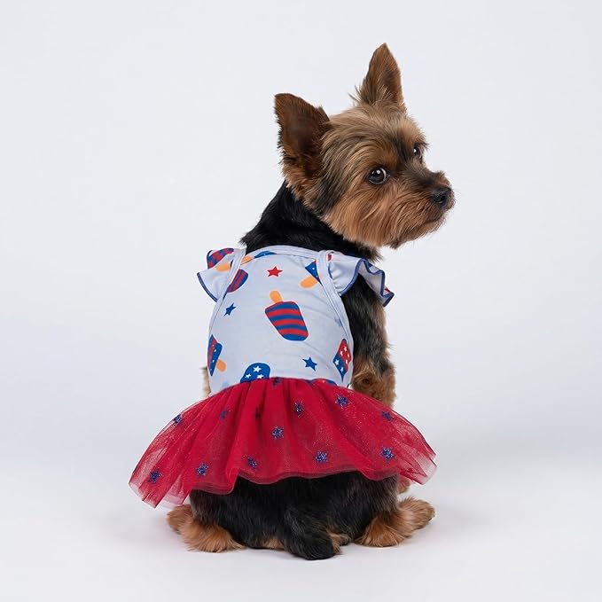 Fitwarm 4th of July Ice Pop Dog Dress, Patriotic Clothes for Small Dogs Girl, Festive Pet Outfit, Blue, Red, XXS