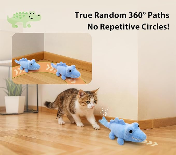 Interactive Cat Toys for Indoor Cats – Auto Moving Alligator with 360° Random Movement & Tail Wagging, Rechargeable Cat Exercise Toy with Catnip, Self-Play Fun for Bored Adult Cats-Blue