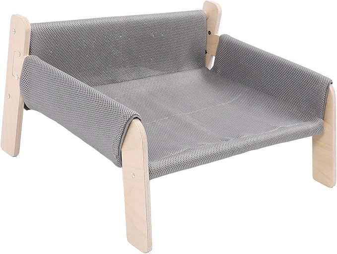 Cat Hammock, High Strength Pine Wood Minimalist Design Elevated Multifunctional Cat Furniture, Elevated Bed with for Cats Kittens and Puppies (Grey)