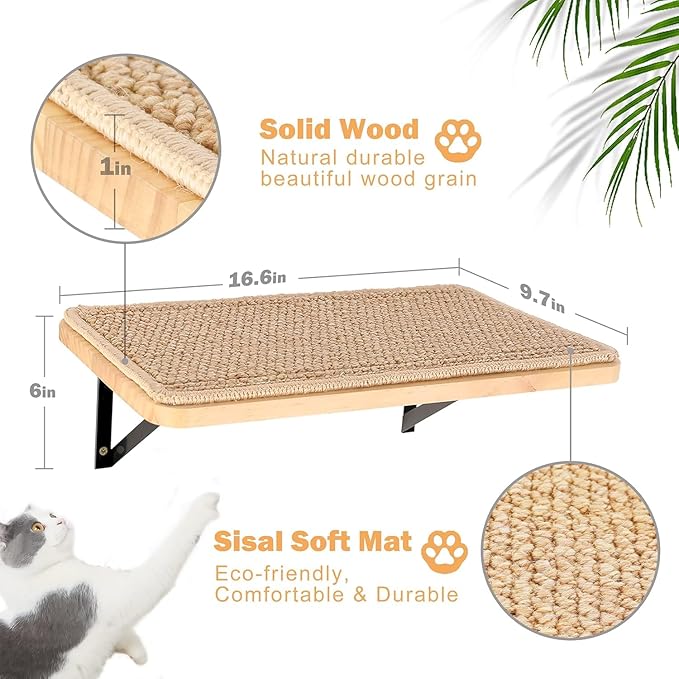 Cat Wall Shelves Stairs Cat Wall Furniture Mounted, 2PCS Shelves & 2PCS 4 Steps Climbing Shelf Scratching Perches for Sleeping, Playing, Climbing