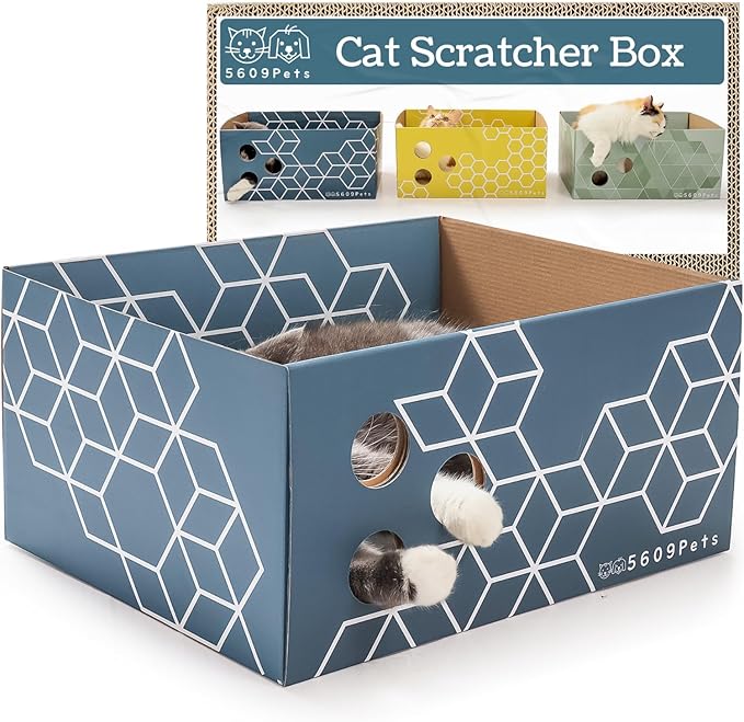 5609PETS Cat Scratching Box, Extra Large Refillable Double-Sided Scratch Pad, No-Mess Cat Scratcher for Indoor Cats