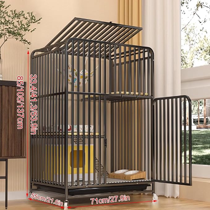 Large Indoor Cat Cage on Wheels with 360° Rotating Casters, Metal Wire Pet Enclosure for Adult Cats, Portable Cat House for Easy Mobility and Comfort