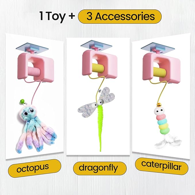 Interactive Automatic Cat Toy for Indoor Cats - Electric Door Hanging Toy with Feather Plush Caterpillar for Kittens, Fun Chase & Exercise, Cat Toys Interactive (1 Toy + 3 Accessories)