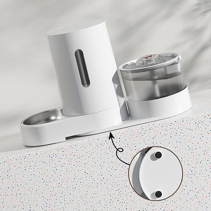 Cat Food Feeder and Water Fountain, Automatic Smart Pet Dry Food Dispenser and Water Dispenser for Pets Indoor