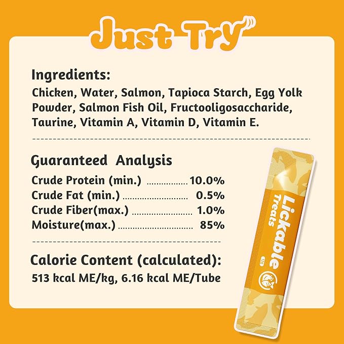 Just Try 20 Tubes Natural Fish Oil Cat Treats for Skin and Coat with Omega Oils, Taurine and Vitamin E, 0.5 Ounces Each Tube