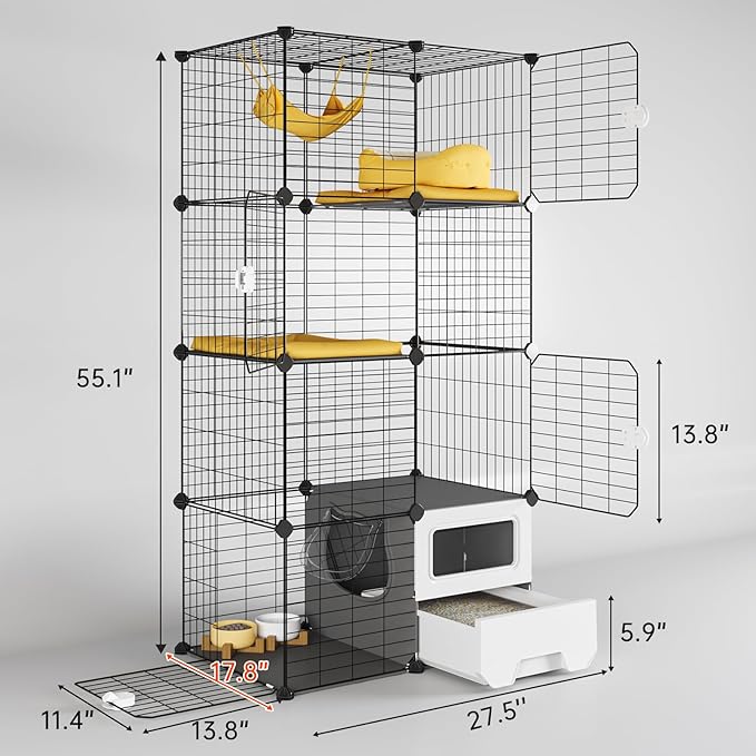 Oneluck Cat Cage Indoor with Litter Box 3-Tier DIY Cat Playpen Detachable Metal Wire Kennel Crate Large Exercise Place Ideal for 1-2 Kitty
