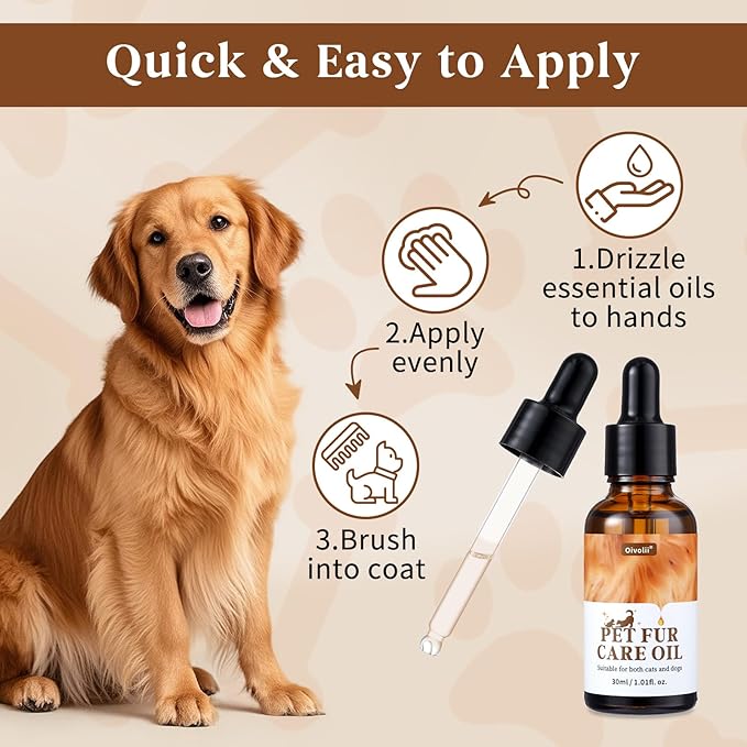 Pet Fur Care Oil Detangles, Reduces Shedding Leave-in Conditioner for Dogs & Cats – Strengthen, Moisturize & Restore Natural Luster to Your Pet’s Coat, 1.01 fl. Oz