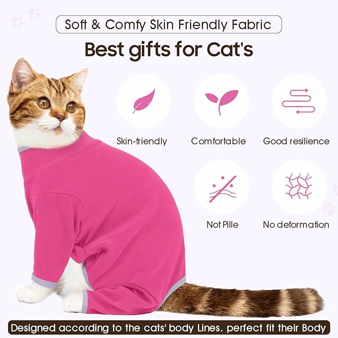DENTRUN Cat Clothes for Hair Control with Hair Sticky Fabric - Soft Recovery Suit & Breathable Lint-Resistant Cat Sweater for Cats Only, Kitten Onesie Pajamas, XXL, Bright Pink