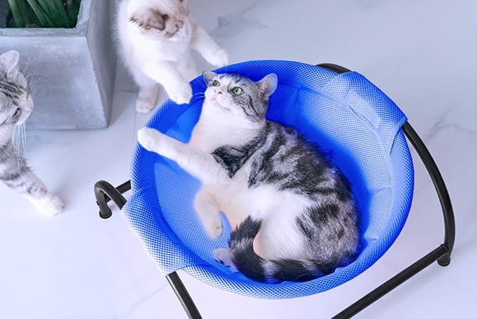 MW Cat Hammock Bed Free-Standing for Small Large Cats Washable (Blue)