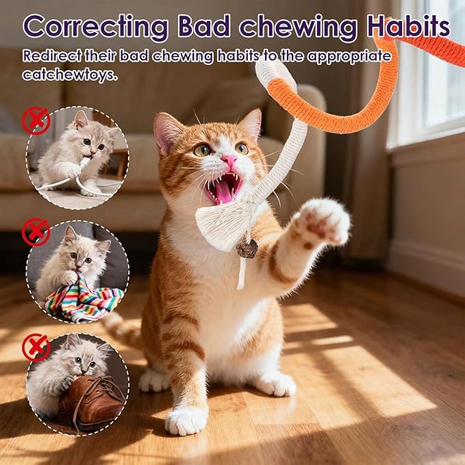 Cat Chew Rope Toy,Catnip Saury Fish Toys,Cats Interactive Toys for Teeth Cleaning,5Pcs Cat Toys for Indoor Cats with Refillable Natural Catnip（5Pcs Cat Toys）