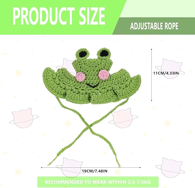 Frog Cat Hats,Cute Cat Caps Bonnet, Soft Cats for Kittens & Small Dogs,Outfits for Cats Cat Sombrero Perfect for Birthday Halloween Christmas Costume (Frog)