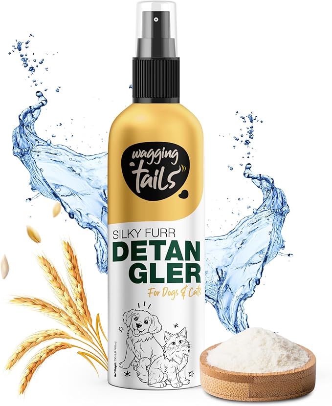 Wagging Tails Silky Furr Pet Detangler Spray for Dogs & Cats|All Coat Type|Anti-Breakage & Shine Booster|Professional Grooming Oil-Based Serum|200ml