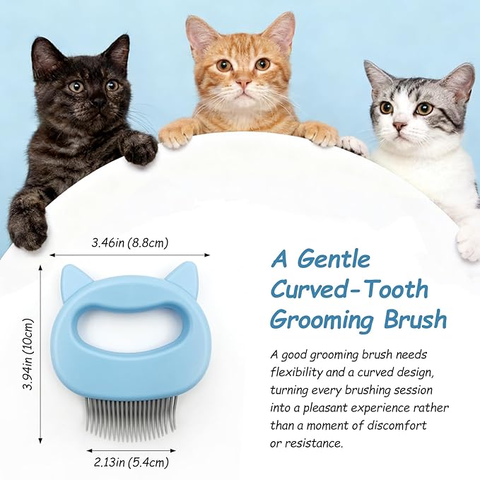 Original Cat-Face Pet Hair Removal Massage Shell Comb – Soft Deshedding & Dematting Grooming Tool (Blue)