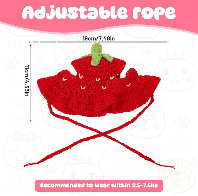Piriuuo Strawberry Cat Hat, Cotton & Soft Cute Knitted Hats for Cats Birthday Party Christmas Puppy Hat for Small Pets (Red, M)