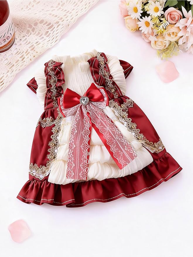 Angrypet Pet Princess Dresses for Cats and Dogs with Lace Bow Valentine's Day Small Puppy Tutu Party Dress Outfits Red Small