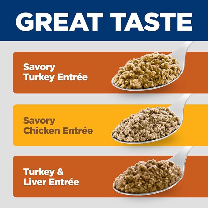 Hill's Science Diet Adult 1-6 Wet Cat Food Variety Pack, Savory Entrée Turkey & Liver, Chicken, and Turkey, 5.5 oz. Cans, 12-Pack