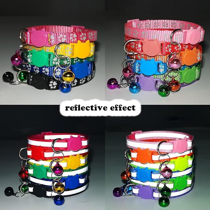 Orange Cat Collars with Bells, 2 Pack Break Away Cat Collar with Bells, Reflective Kitten Collar Safety Quick Release Buckle Breakaway for Boy Girl Pet Cats Kitty