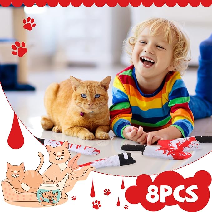 Honoson 8 Pcs Cat Catnip Toys Horror Knife Shaped Kitten Catnip Crinkly Sound Toys Indoor Outdoor Exercise for All Cat Breeds, 7.8 Inches