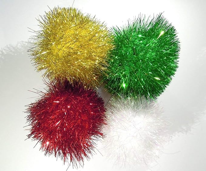 Bushy Sparkle Ball Cat Toy, Interactive Glitter Pom Pom Cat Toy Balls for Kittens, 12 Pack.
