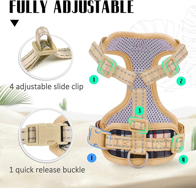 Supet Cat Harness and Leash Escape Proof for Walking, Khaki Plaid Cat Vest Harness and Leash Set for Large and Small Kittens Dogs