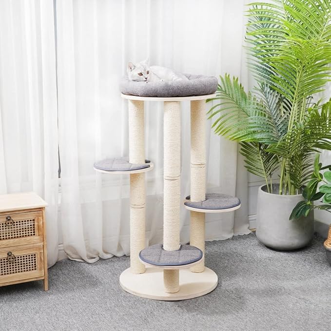 AGILE 40" Real Pine Plywood Cat Tree Tower with Scratching Climbing Posts (Cleo)